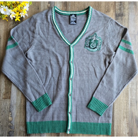 Harry Potter Slytherin Cardigan & Tie Wizarding World L/G Knit Sweater Cosplay - Picture 1 of 12